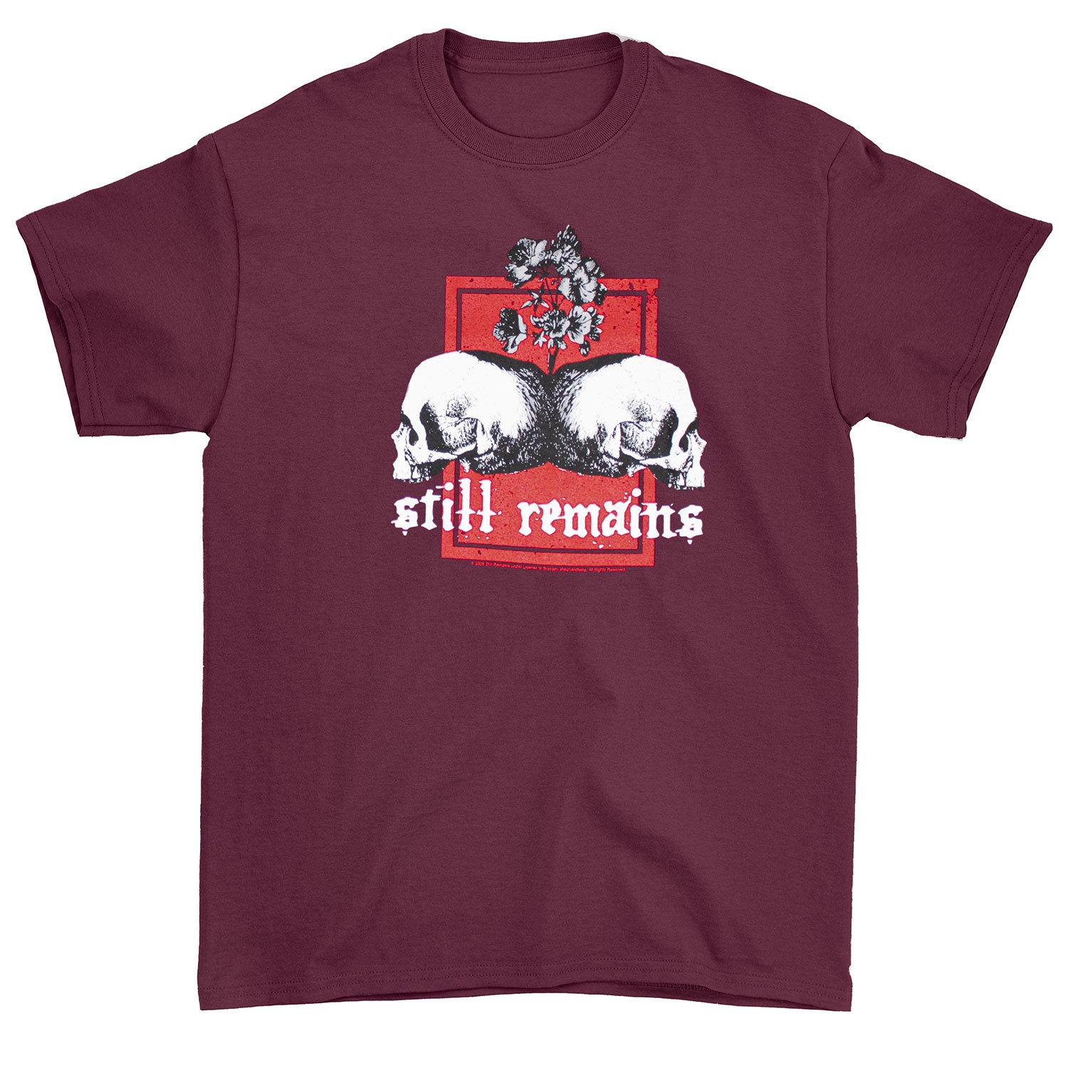 Men’s Still Remains Dual Skull Maroon T-shirt Large Grey
