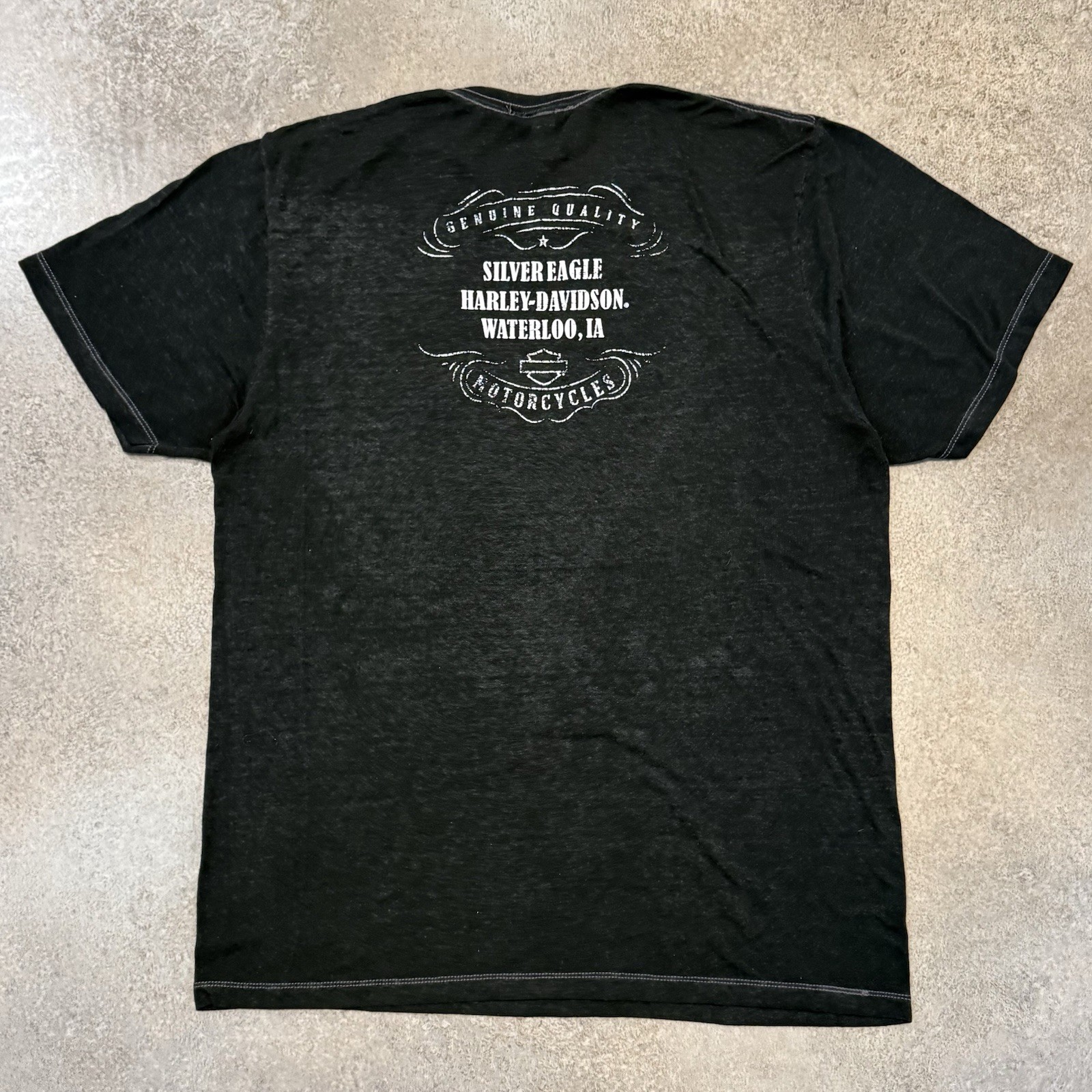 Y2K Harley Davidson Sheer Tee Shirt L Black Waterloo Iowa Big 1 Logo Biker 2021 gallery