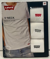 Levis 3-Pack Mens V-Neck Premium Cotton Logo T-Shirts Sizes: S, M, L White