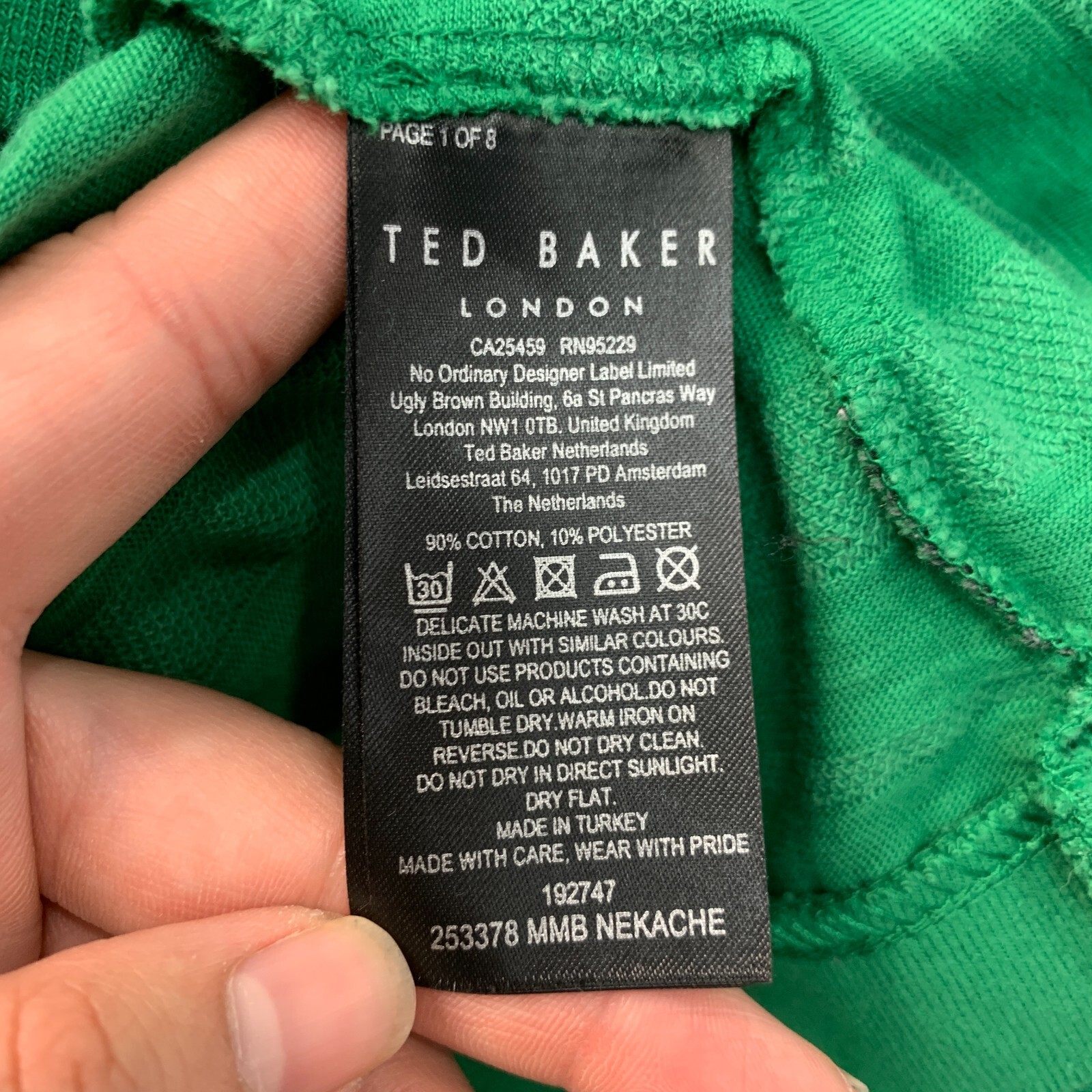 Ted Baker Nekache T Shirt Mens 6 Leaf Green Textured Cotton Blend Striped Crew gallery