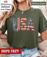 USA Patchwork Printed Shirt, Retro American Flag Tee, Patriotic 4th of July Shir