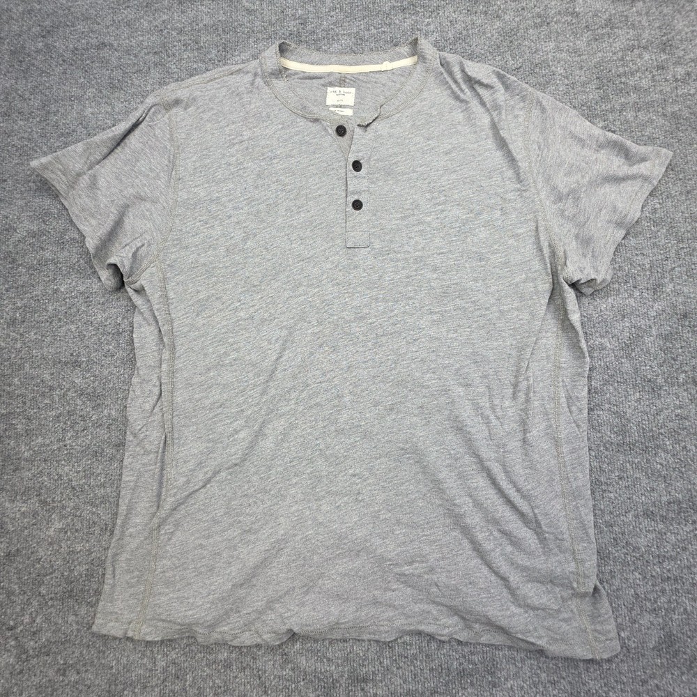 Rag & Bone Shirt Mens XL Gray Henley Harbor Grey Short Sleeve Slub Pima