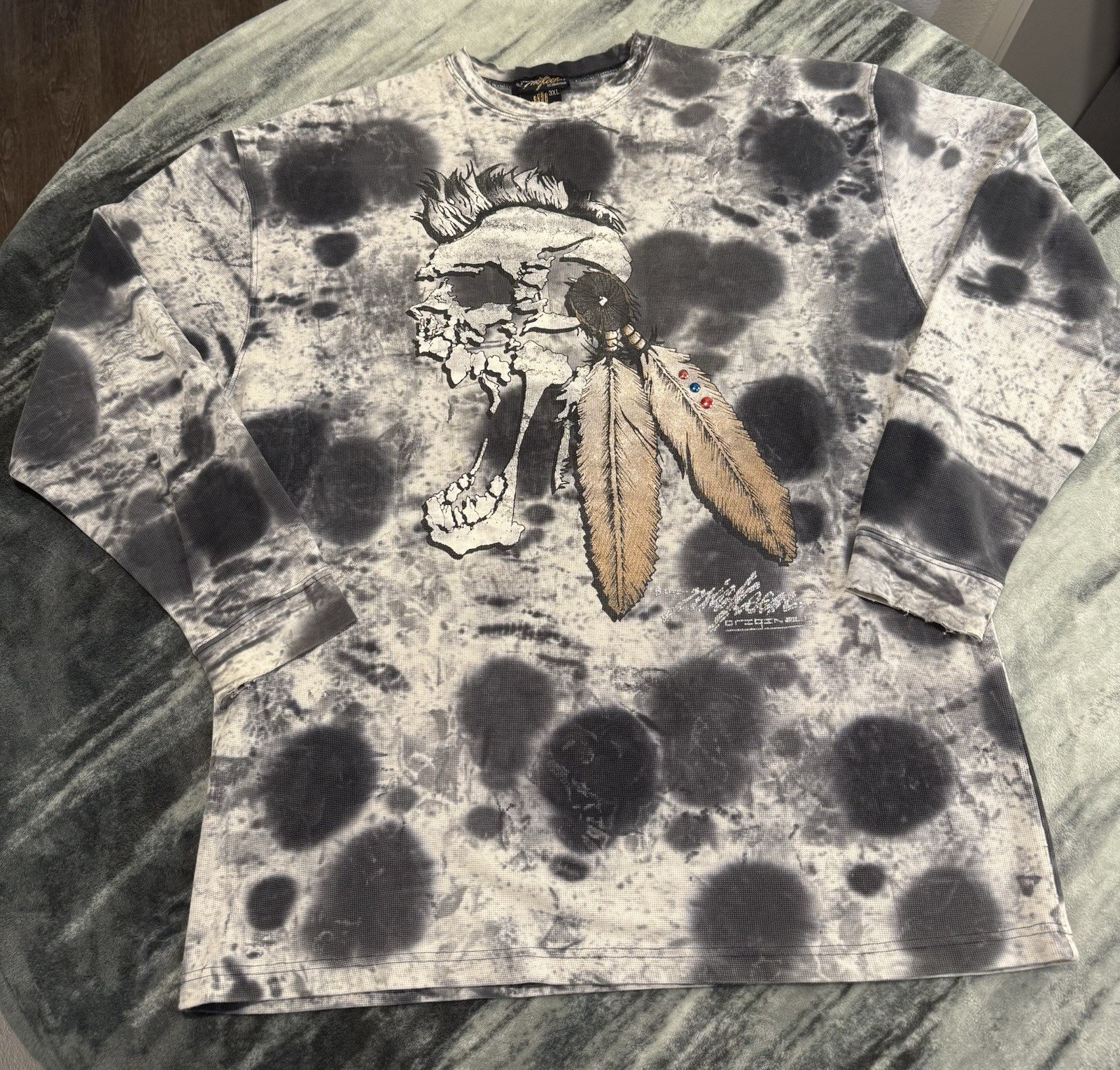Miskeen Originals Size 3XL Long Sleeve Shirt Skull Mohawk Tie-Dye Abstract Rare