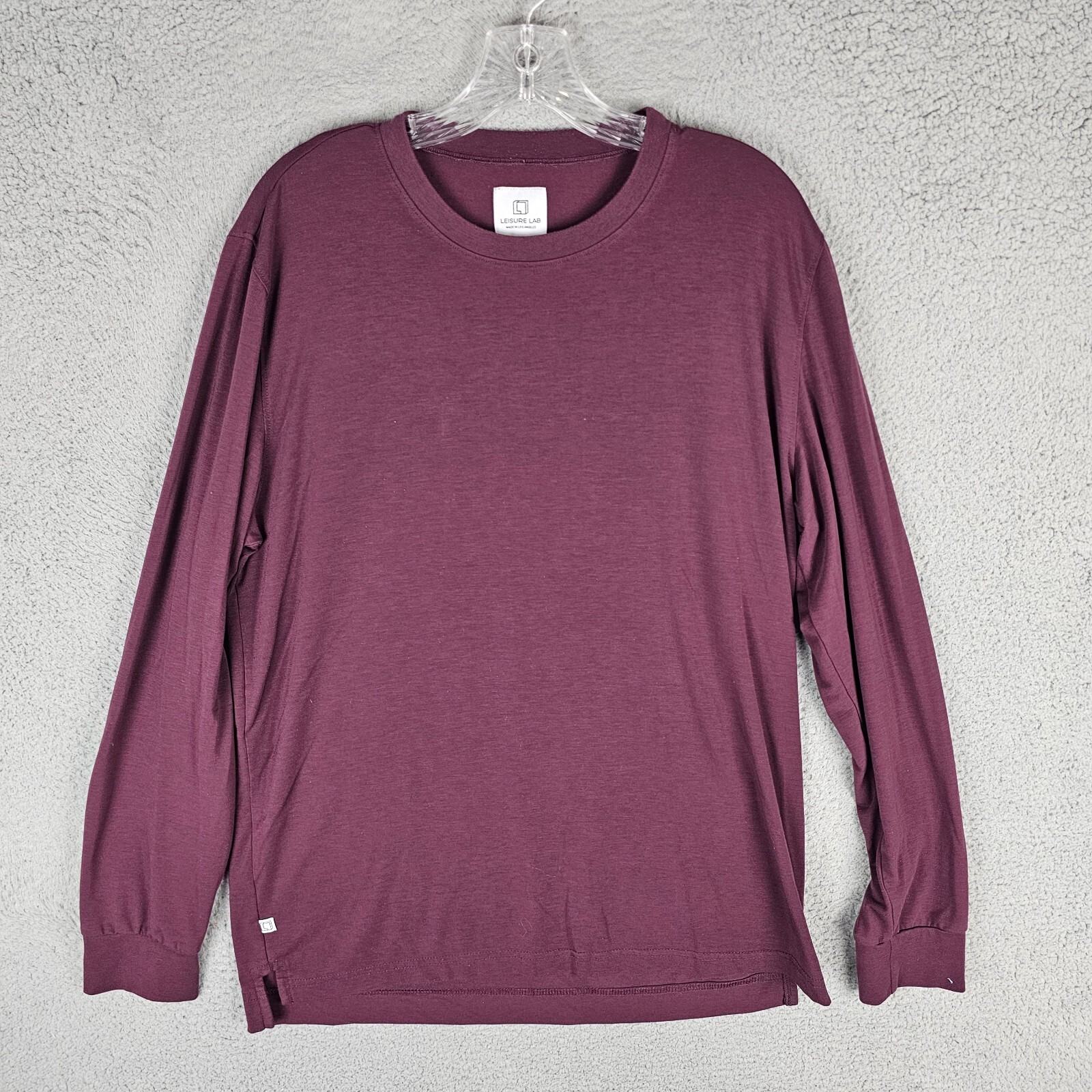 Leisure Lab Everyday T-Shirt Mens 3 Burgundy Stretch High Low Slit Long Sleeve gallery