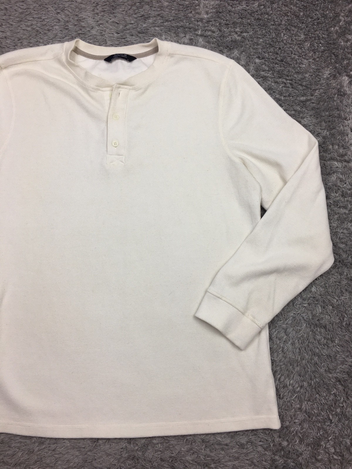 Members Mark Thermal Henley Shirt Mens Size XL Off White Long Sleeve Cotton gallery