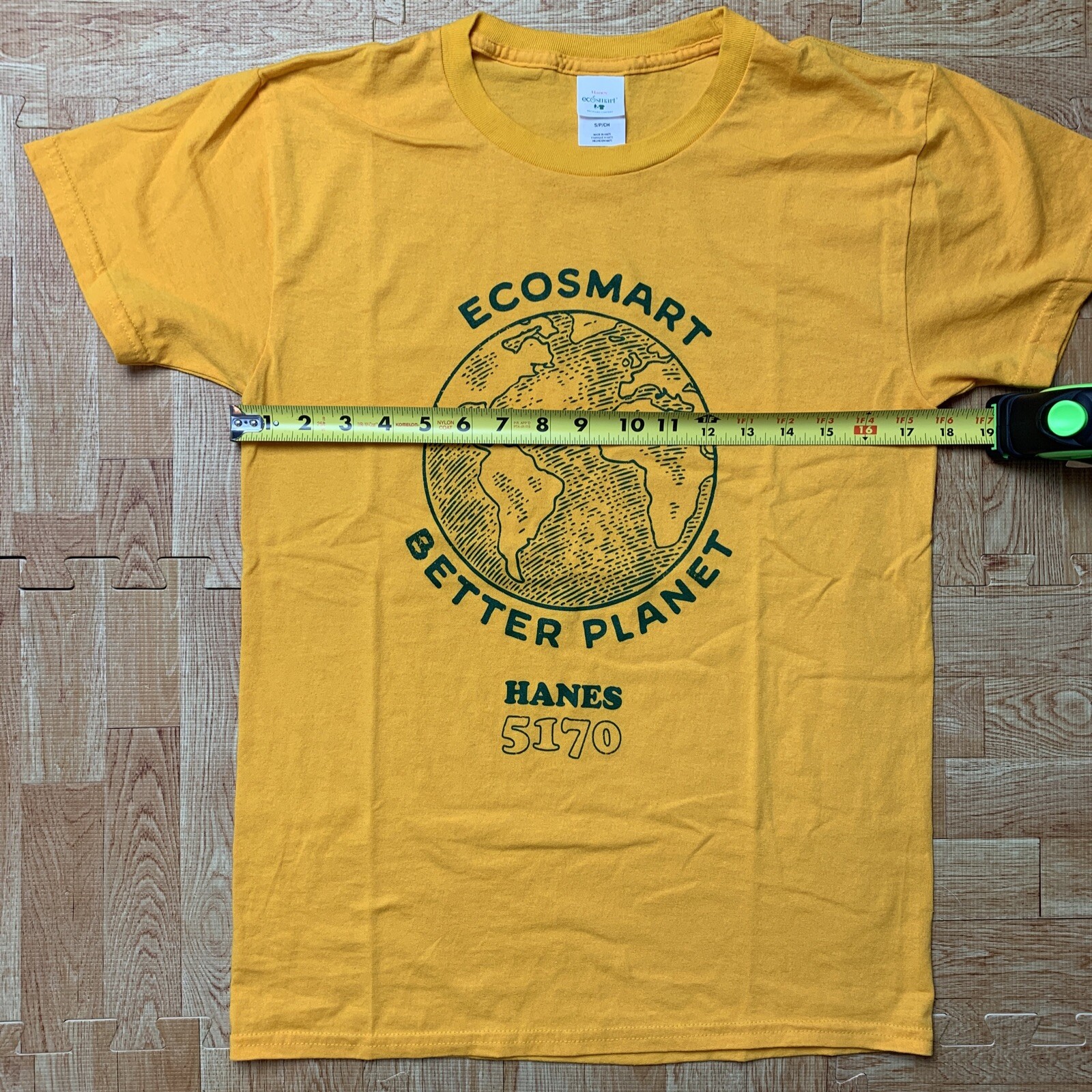 Yellow Hanes Eco-Smart Shirt Size Small Better Planet Earth Recycled 50/50 Tee gallery