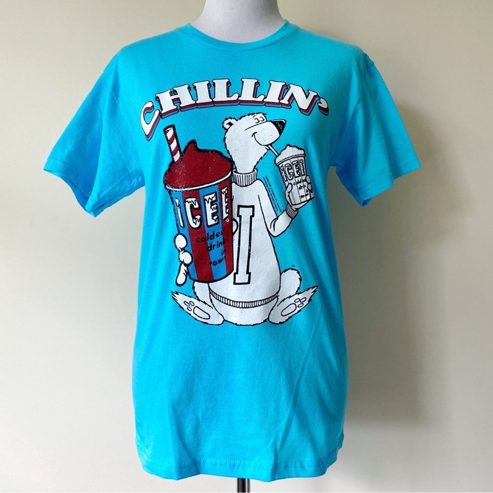 Icee Slushy T-Shirt Mens Small Savvy Shirt Polar Bear Mascot Chillin Blue New gallery