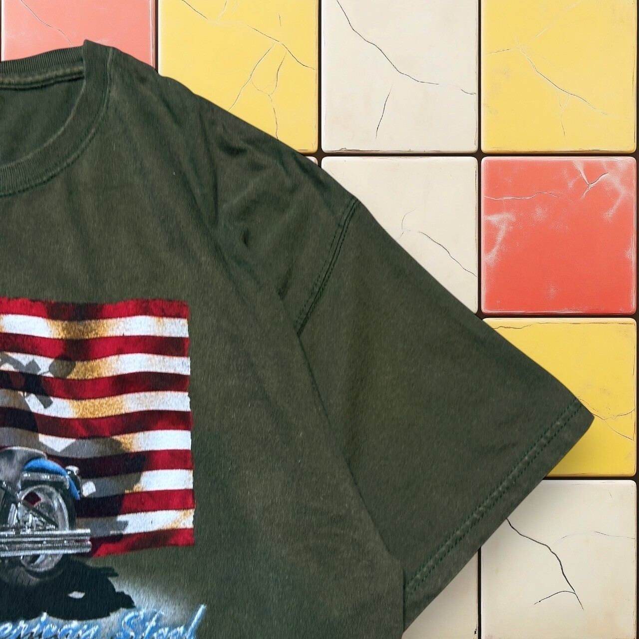 Vintage Y2K American Flag Motorcycle T-Shirt Men XL Biker Sonoma Grunge USA Tee gallery