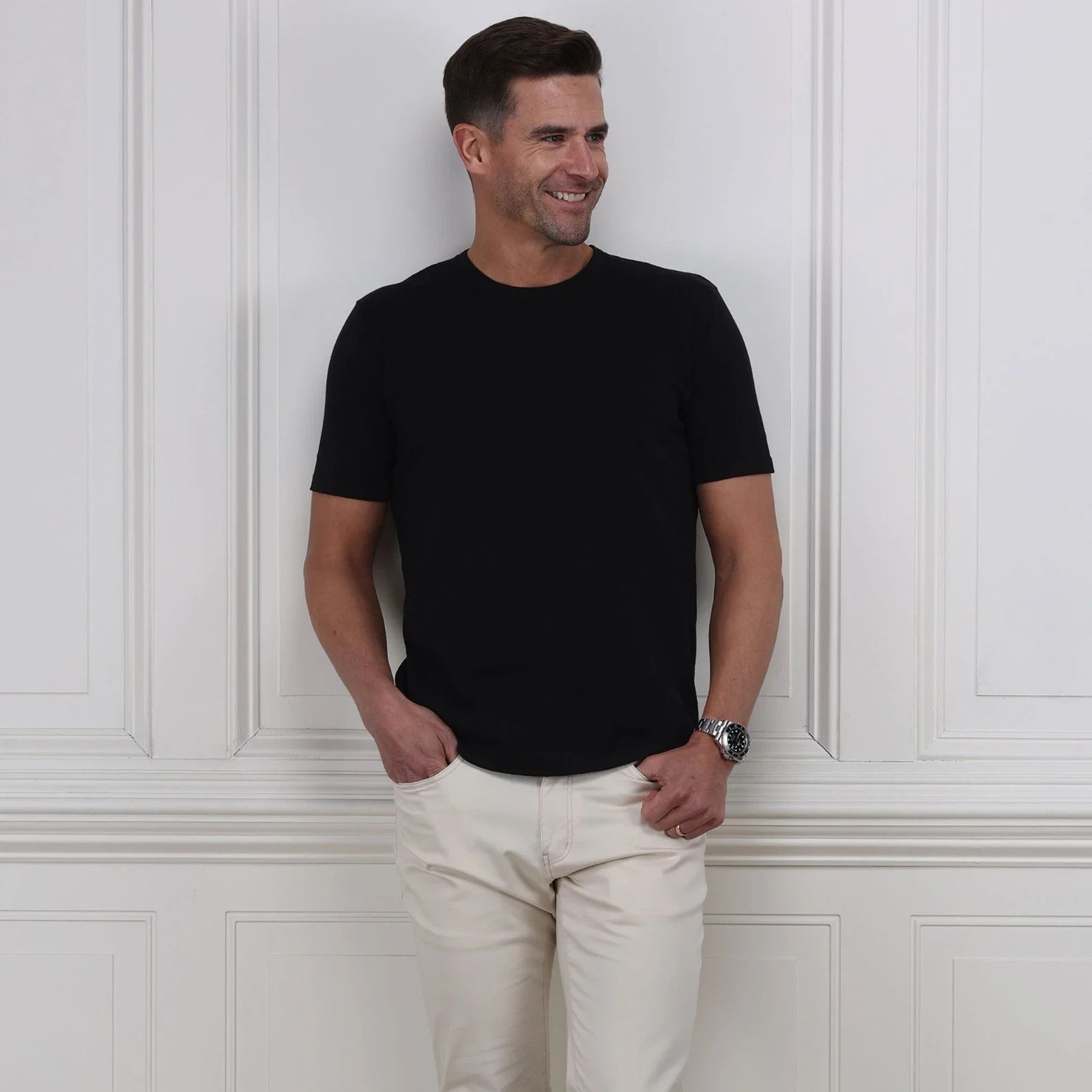 Collars & Co T-Shirt Mens S Black Cotton Silk Quiet Luxury Touch Lucca Tee NWT