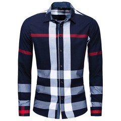 Mens Plaid Shirt Designer Engineered Stripes Stretch Button Up New Casual Dress