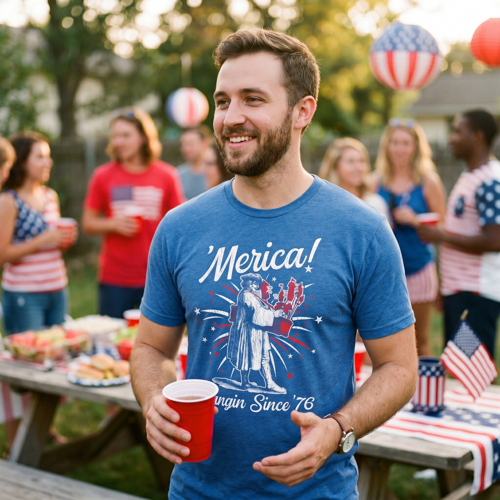 Mens Merica Banging Since 76 T Shirt Funny Fourth Of July American Fireworks Tee gallery