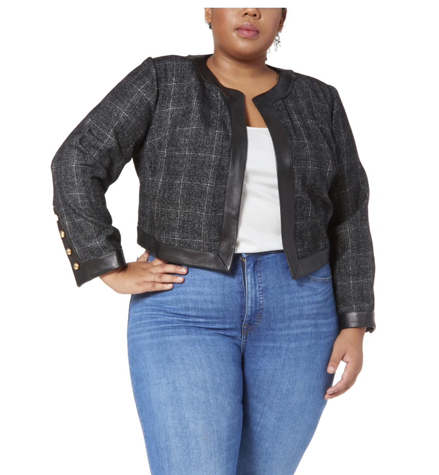 Pari Passu Jessica Tweed Jacket, Style#303CP-D5, Size D5, Color Black/Gray Multi