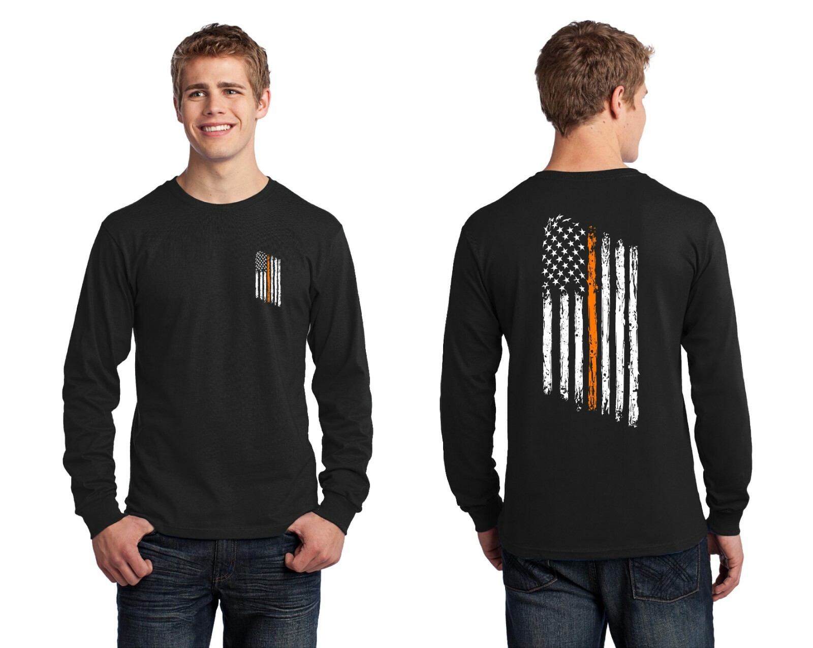 Thin Orange Line American Flag Search Rescue SAR Coast Guard Long Sleeve Shirt gallery