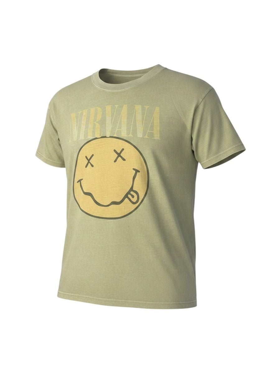 American Eagle Nirvana Smiley Face Band Tee in Sage Green gallery