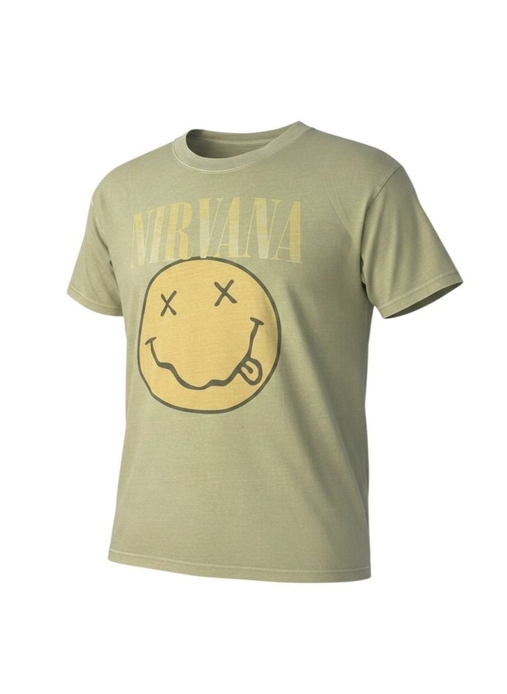 American Eagle Nirvana Smiley Face Band Tee in Sage Green