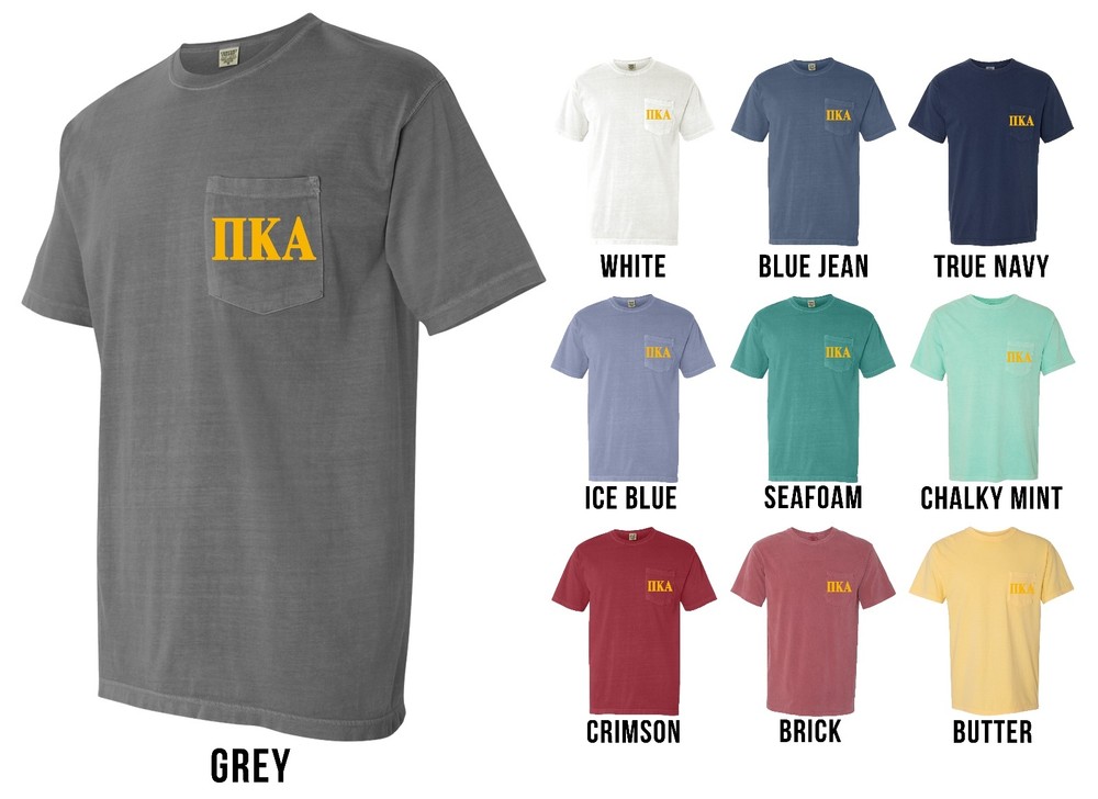Pi Kappa Alpha Fraternity Letters COMFORT COLORS POCKET Shirt PIKE – NEW