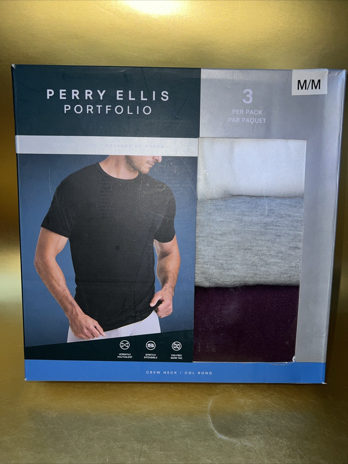 Perry Ellis Portfolio Mens 3-Pack T-Shirts Crew Neck Cotton Blend (A) MEDIUM ✈️ gallery