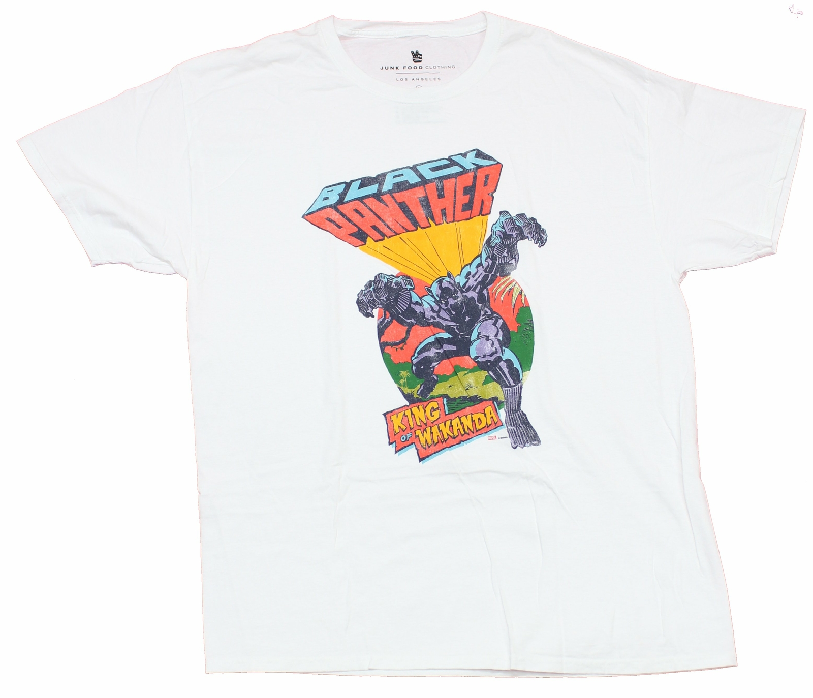 Black Panther Adult New T-Shirt – King of Wakanda Beaming Logo Old School Pic