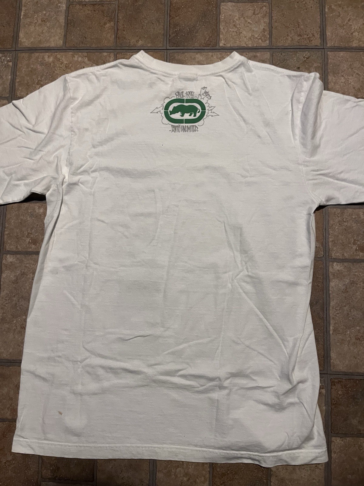 Ecko Unltd. White Green Rhino Logo Graphic Cotton Knit Tee Crew Neck L gallery