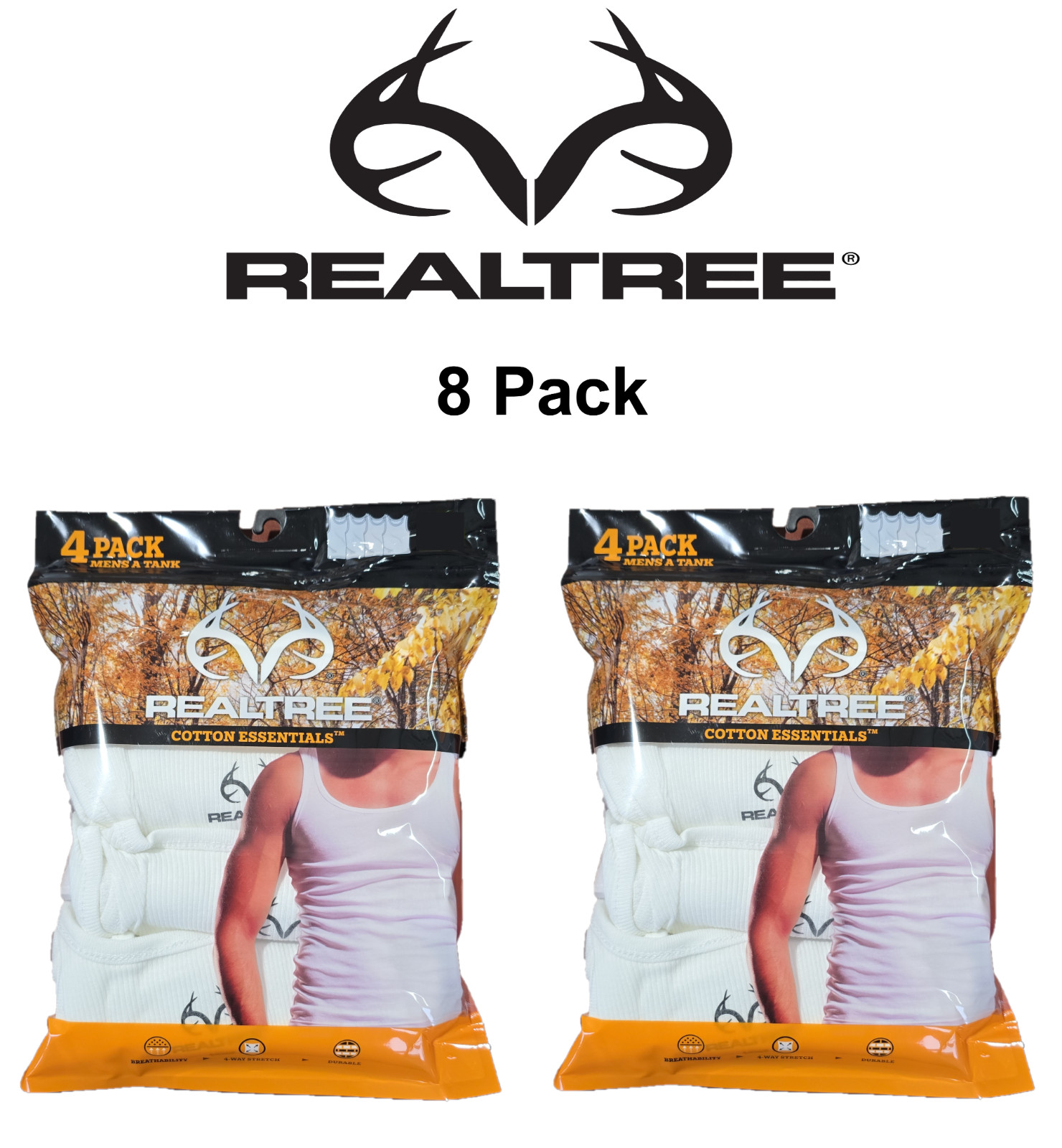 RealTree Men’s 8 Pack White A-Shirts Tank Tops Breathable-4 way stretch S,M,L,XL