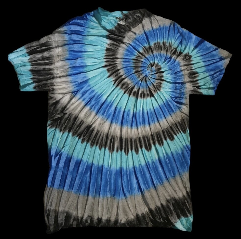 *New* 2XL – Sm Handmade Tie Dye, Carbon Blue Offset Spiral, Crew or V-Neck