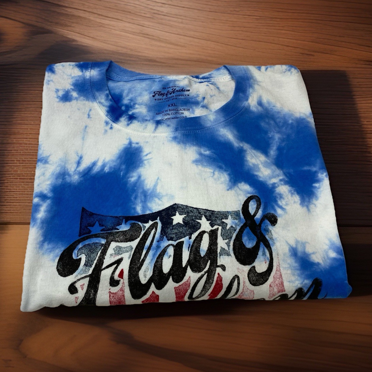 Flag & Anthem Men’s XXL 2XL Blue White Tie Dye Graphic USA Freedom T Shirt
