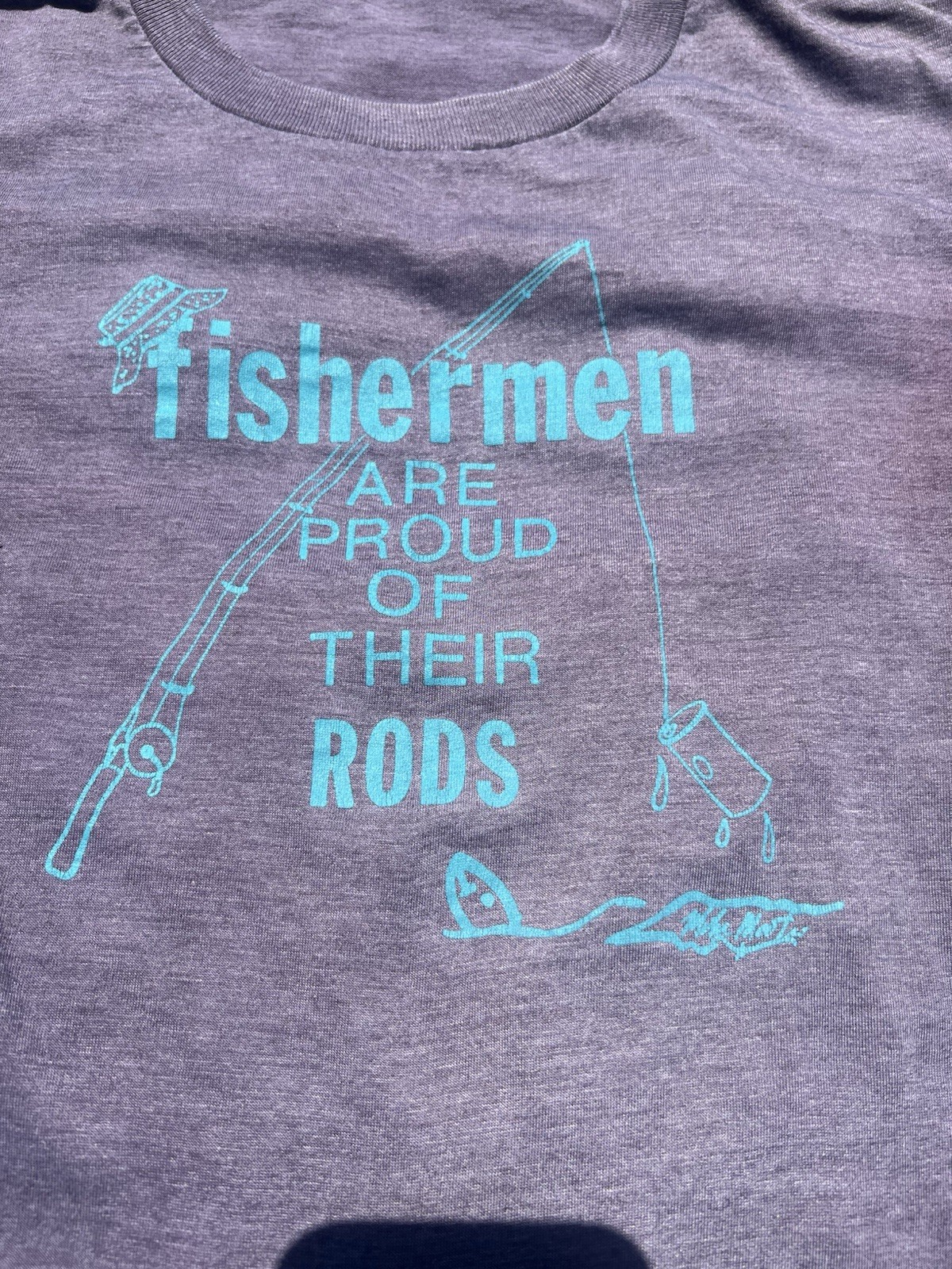 Vintage Fishing Shirt Mens Large Fishermen are proud of their rods Dyed Grey SS gallery
