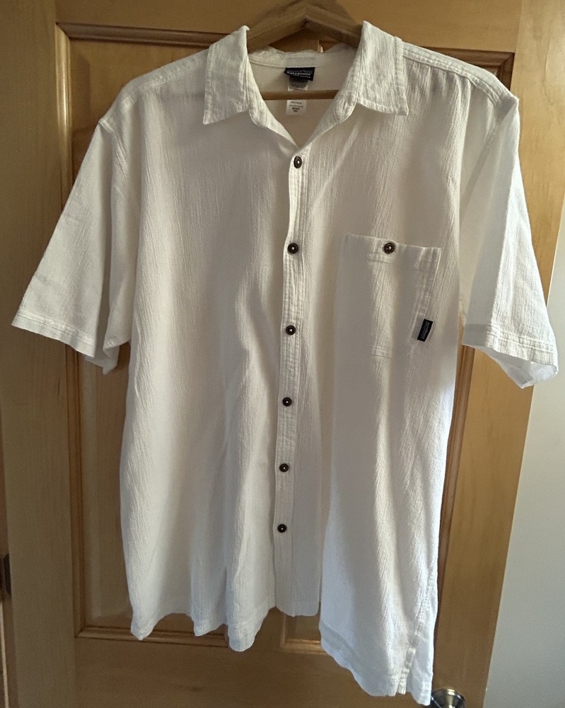 PATAGONIA SHORT SLEEVE BUTTON DOWN ORGANIC COTTON IVORY MENS XXL