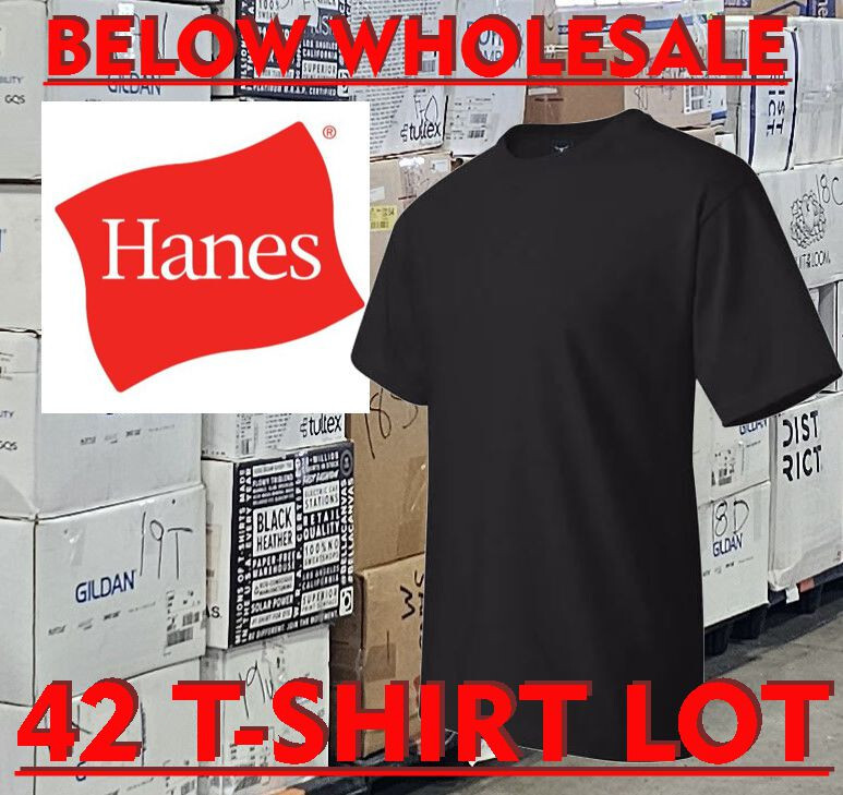 Below WHOLESALE Blank T-Shirt – 42 2XL black HANES 5180 518T Bulk Lot