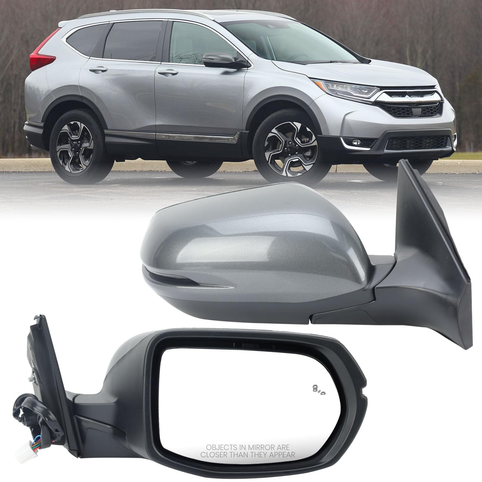 MOFOAP Passenger Side Mirror Compatible with R-9 Pins, Modern Steel Metallic
