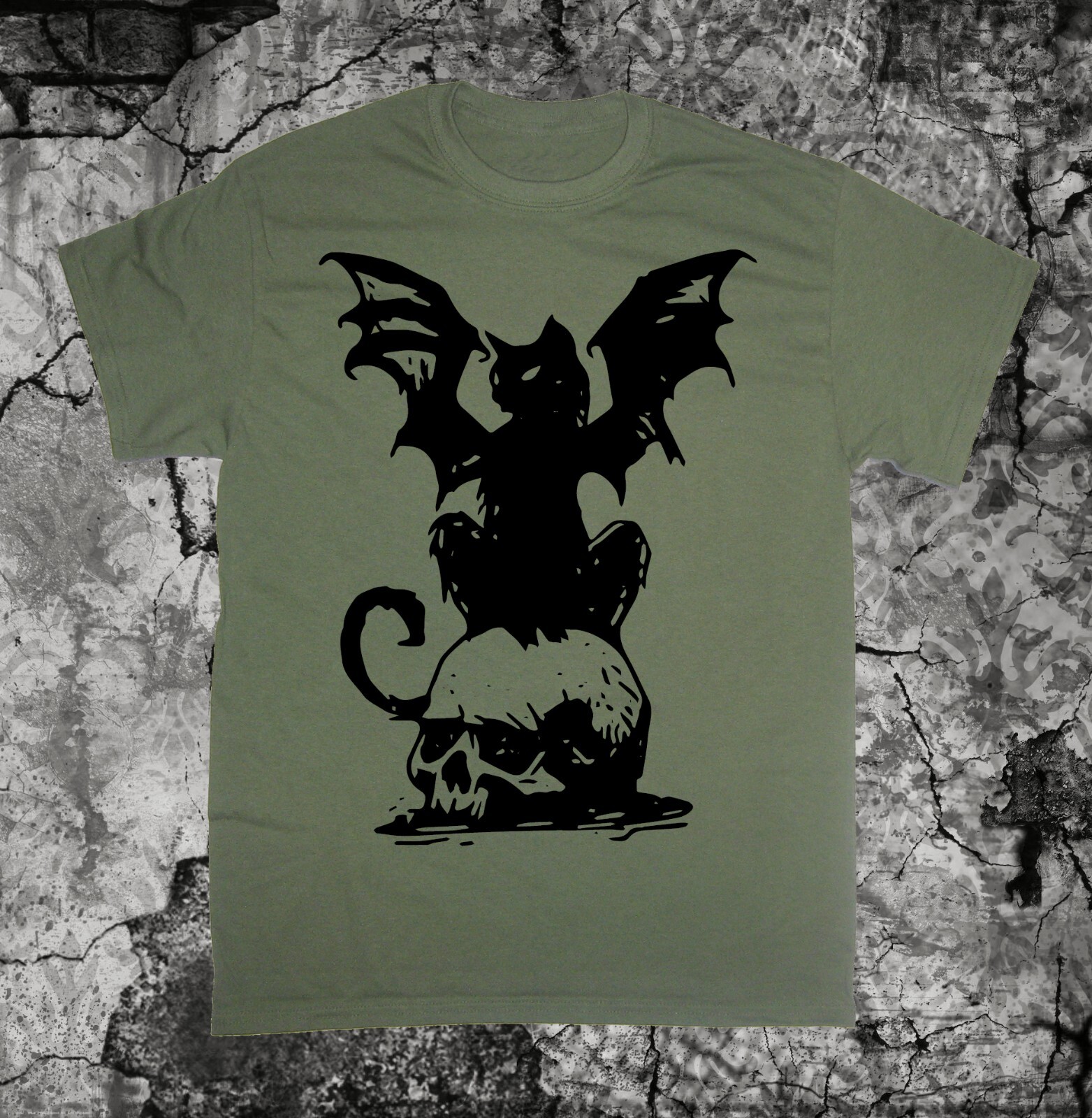 Cat Bat Skull Shirt - Occult star Punk Metal grunge gothic pentagram Skeleton gallery