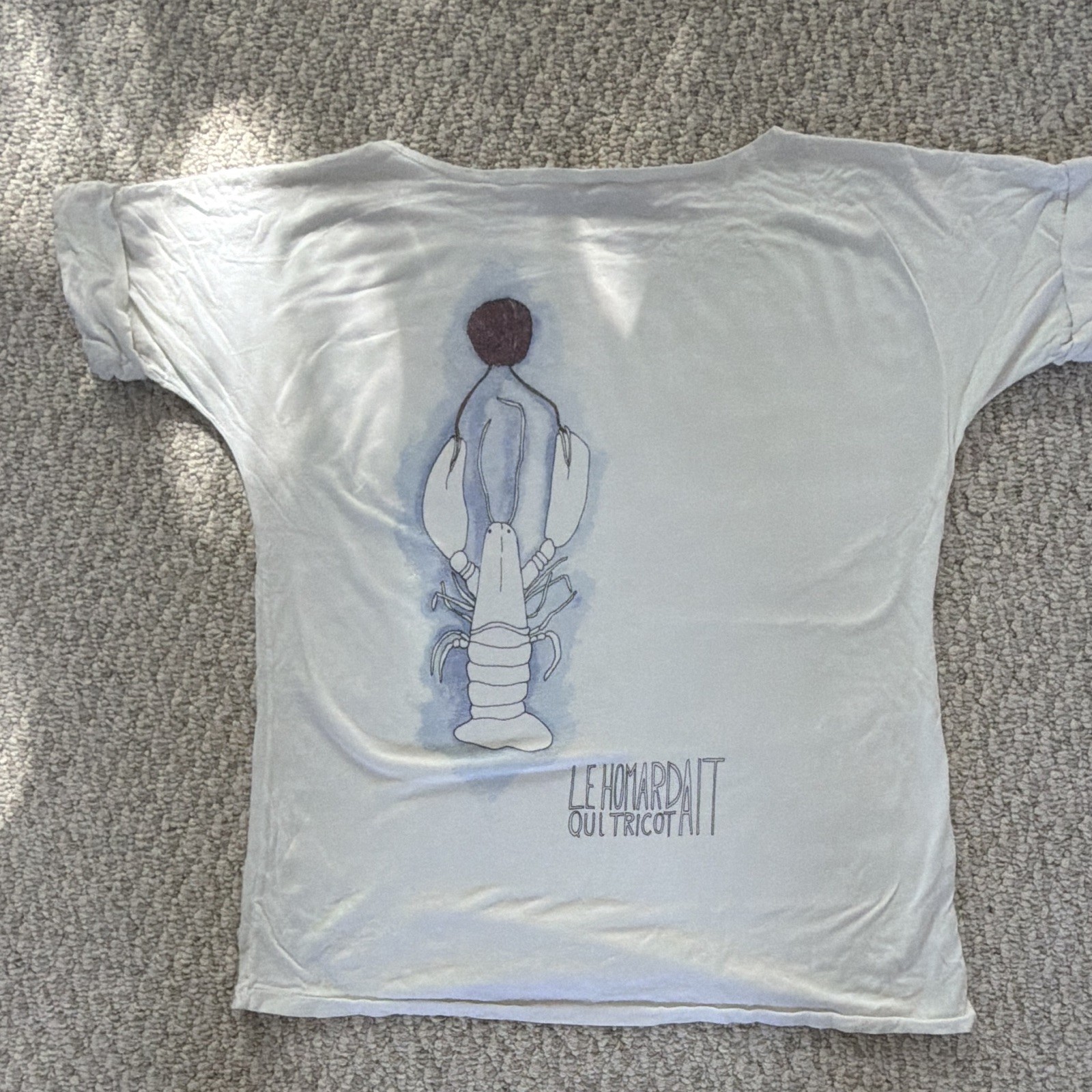 Les artistes Le Homard Qui Tricotait White Graphic Cotton Crew Neck Tee