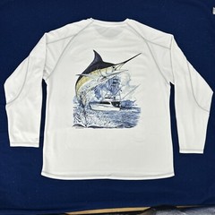Men’s Guy Harvey x Champion Shirt Double Dry Long Sleeve White XXL Marlin