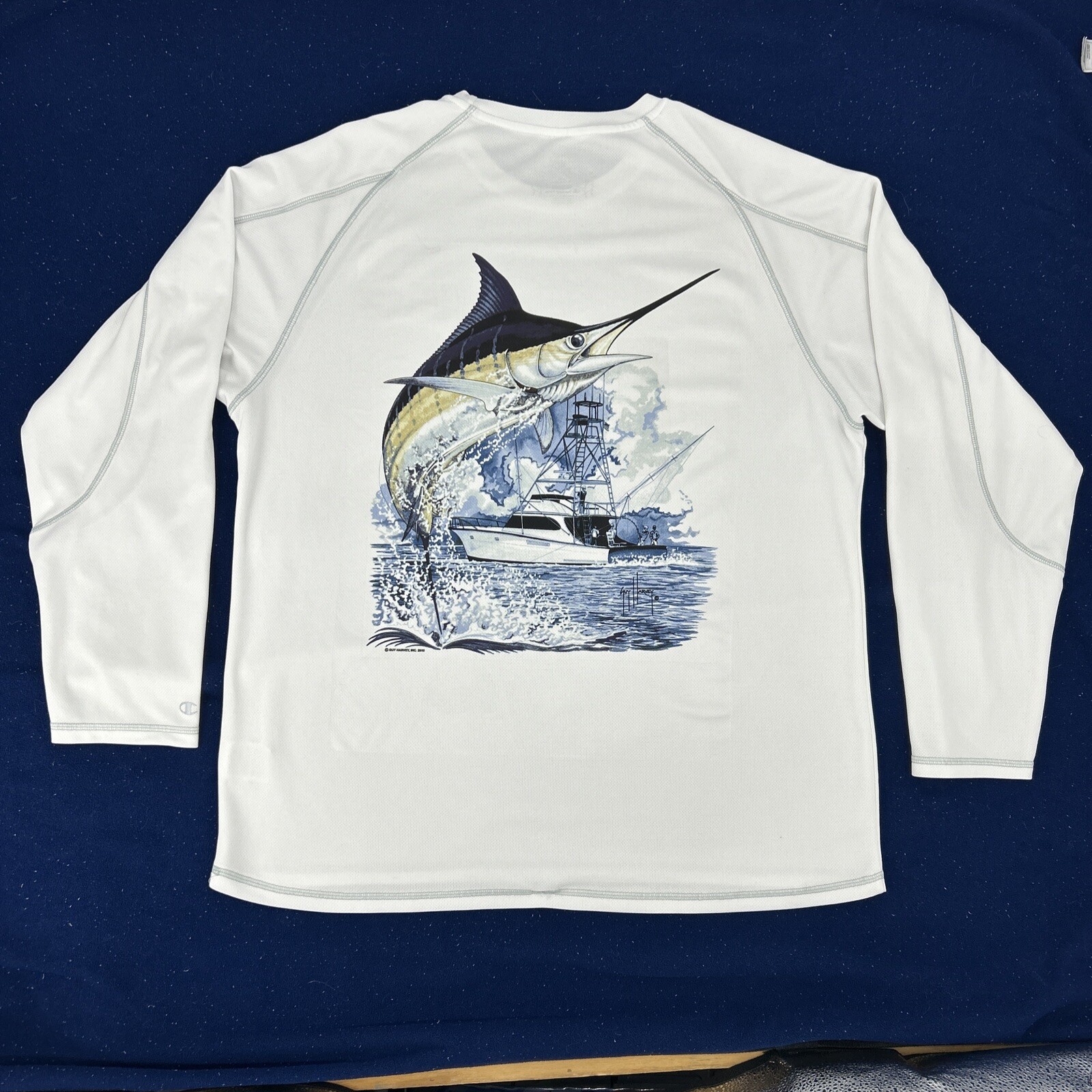 Men's Guy Harvey x Champion Shirt Double Dry Long Sleeve White XXL Marlin gallery