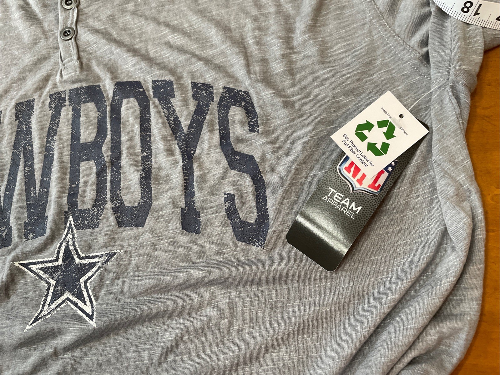 NFL Dallas Cowboys Team Apparel Mens XXL Lightweight Gray L/S Henley Shirt NEW gallery
