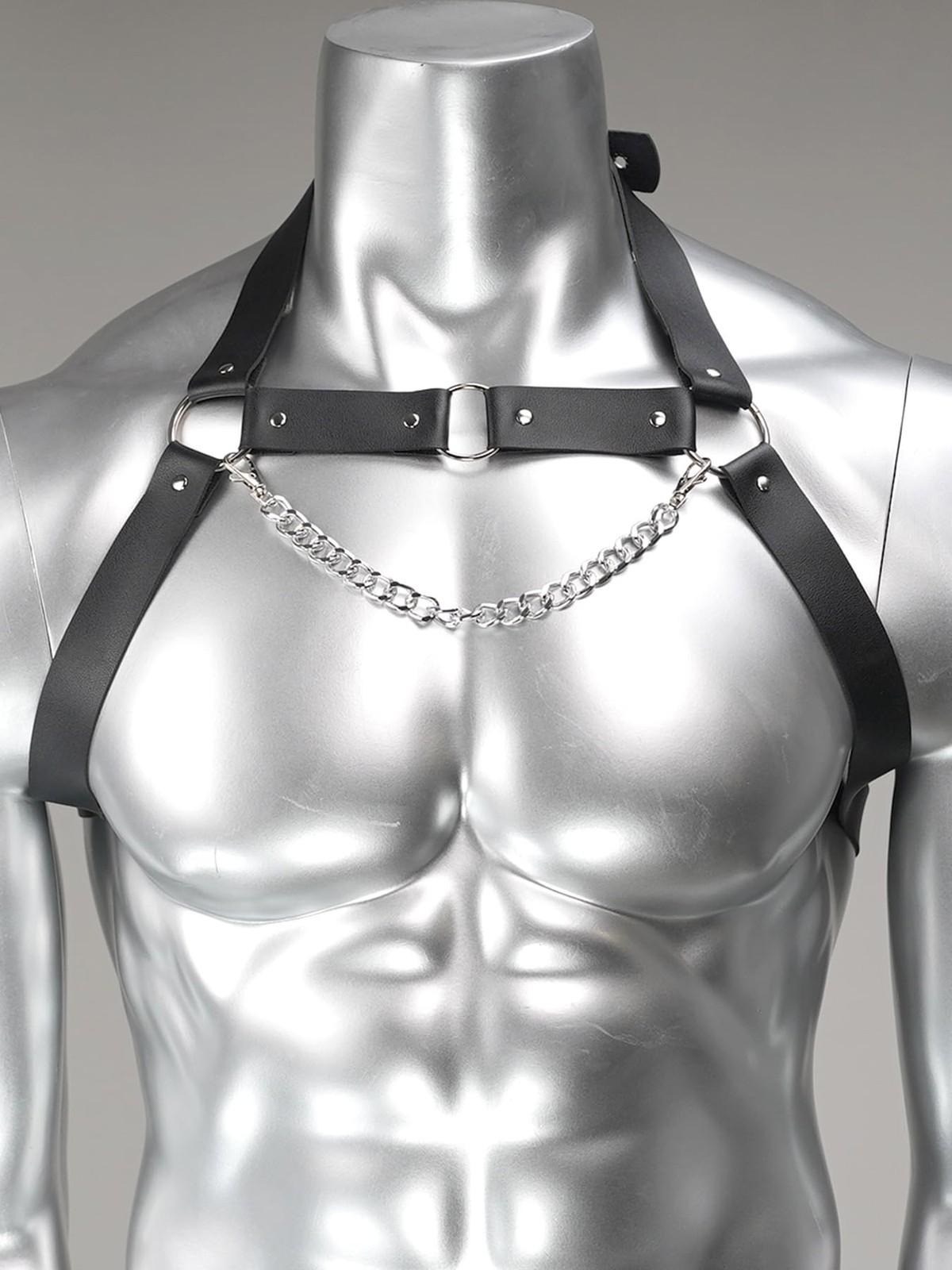 Men’s Adjustable Faux Leather Chest Harness Belt with Alloy Chain, Gothic Pun... gallery