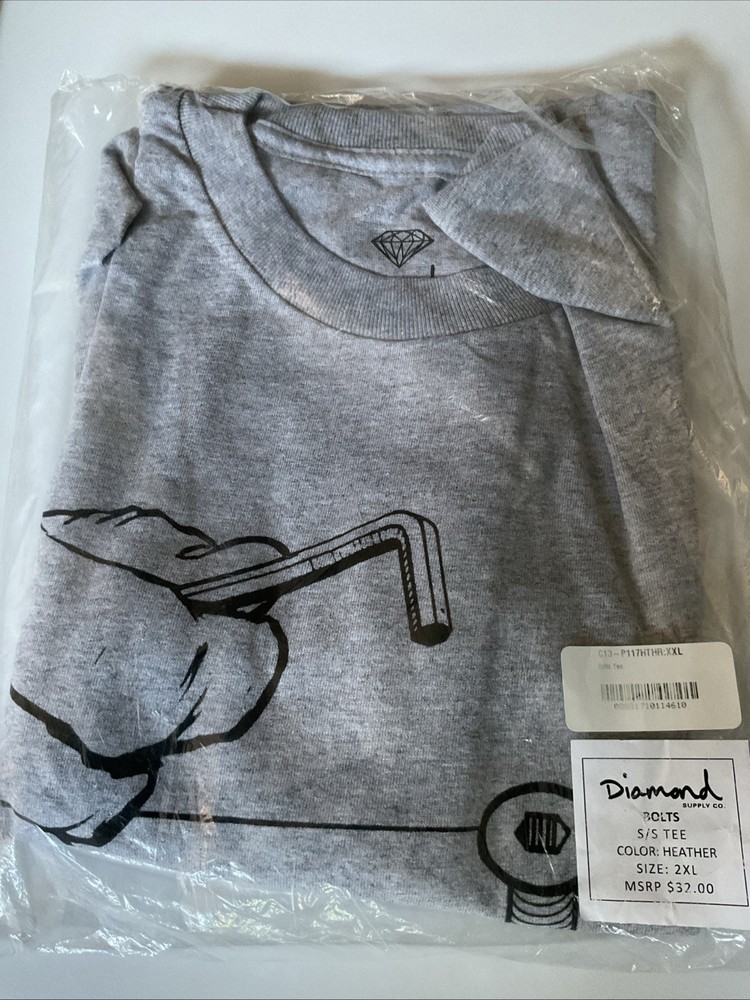 Diamond Supply Co Bolts Tee 2XL Heather Grey Deadstock New In Bag