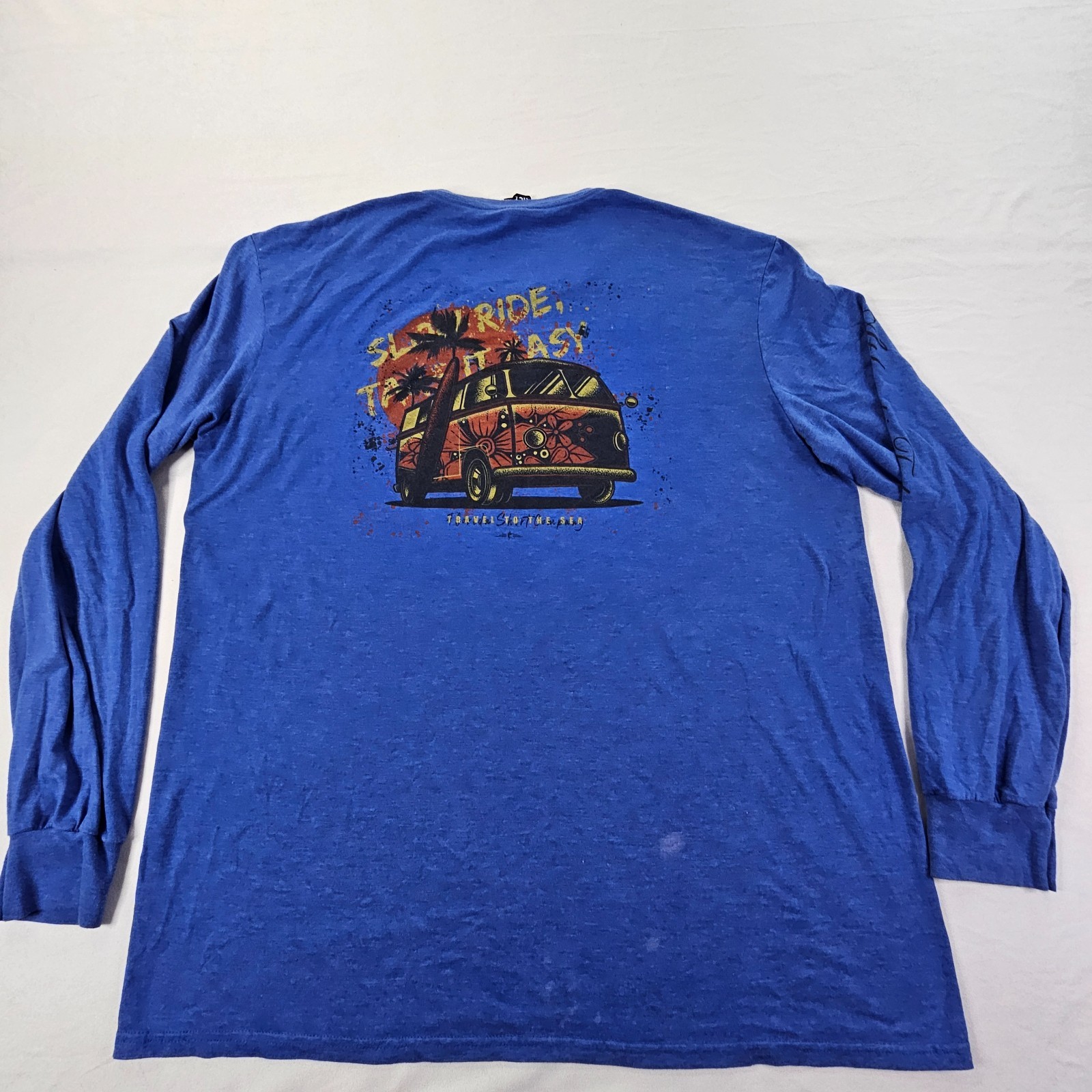 Take it Easy Woody Surf Board Blue Long Sleeve Tri-Blend T-Shirt Men’s 2XL