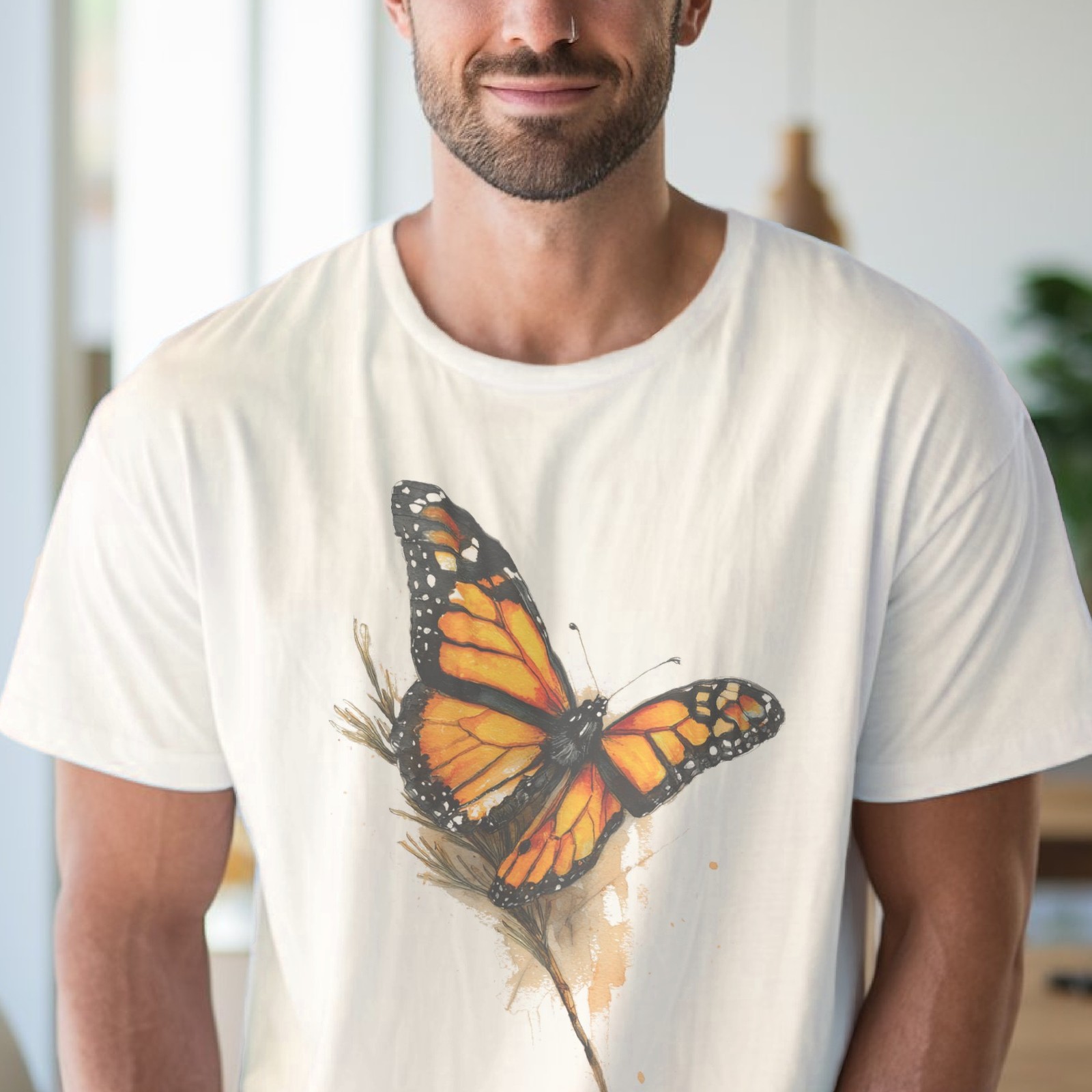 Monarch Butterfly Graphic Tee Orange Black Nature Art Print gallery