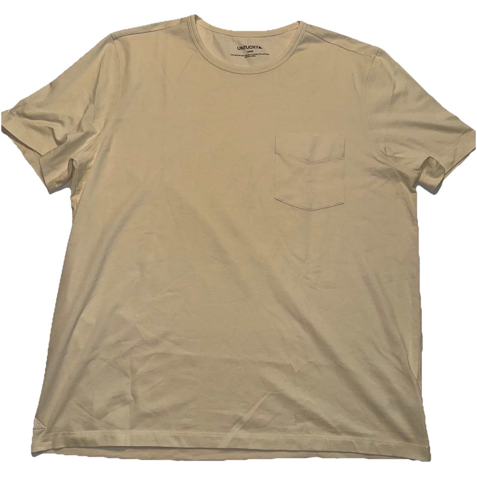 UnTuckit EcoSoft Berry Mens L Tshirt White Pocket Cotton Tencel Crewneck Peru gallery