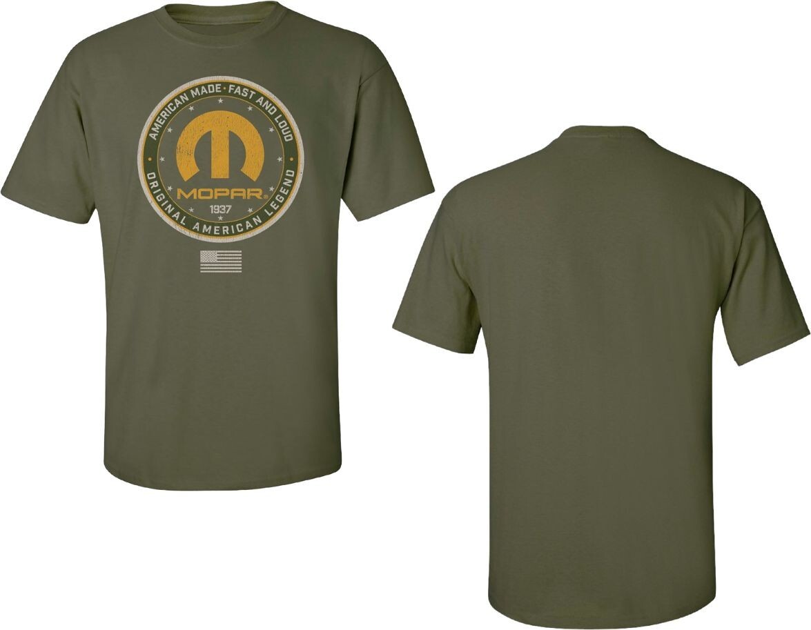 CHECKERED FLAG SPORTS MOPAR 1937 MEN'S MILITARY GREEN DISTRESSED TEE SHIRT E1681 gallery