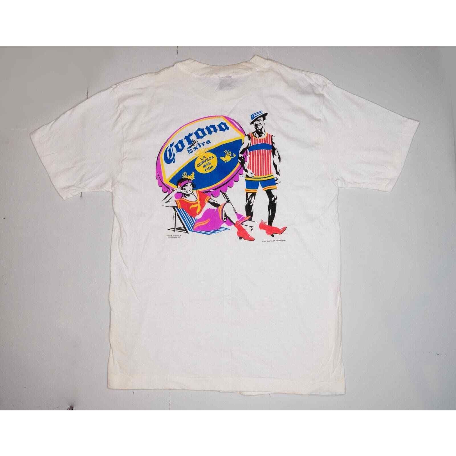 Vintage 80s Corona Extra Beer Sz L Roaring 20s Beach Scene T-shirt 2 gallery