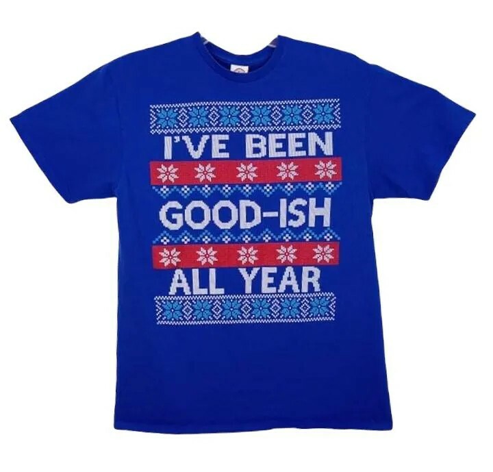 Men's Graphic T-shirt Size Large "I've Been Good-ish All Year" Blue 100% Cotton gallery