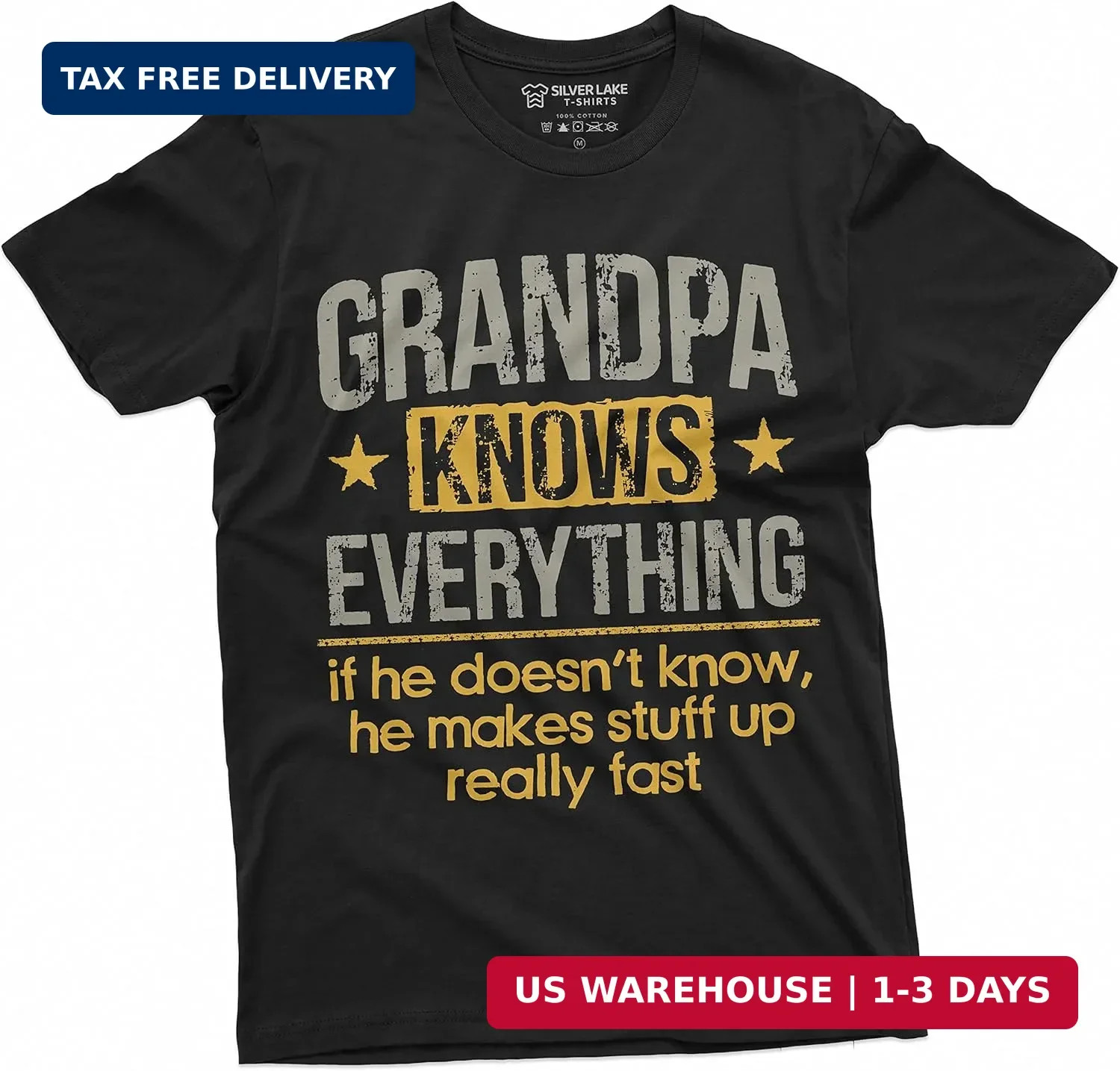 Men’s Grandpa Knows Everything Funny Tee Shirt Father’s Day Birthday Gift for Pa