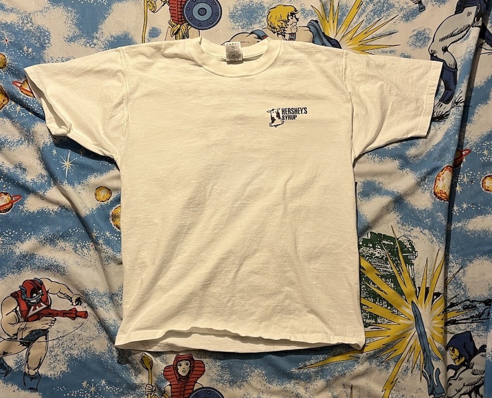 Vintage Hersheys Chocolate Syrup 90’s Pour It On Ice Cream Cow T Shirt Size L