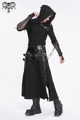 Devil Fashion Men Black Gothic Punk Mesh Splicing Casual Hooded T-Shirt Slim Top