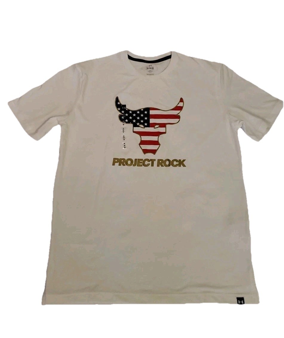 NWT Under Armour UA Project Rock RWB SS Graphic Tee USA Flag Men’s Size Medium