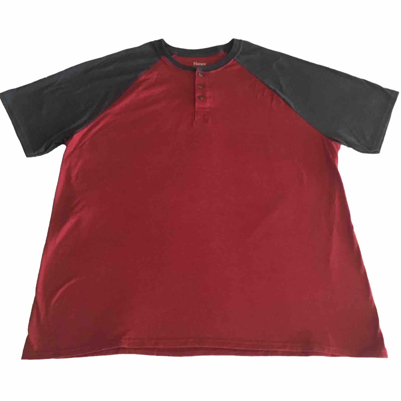Hanes ComfortBlend Short Sleeve Red Henley Gray Raglan Tee Big Men 2XL