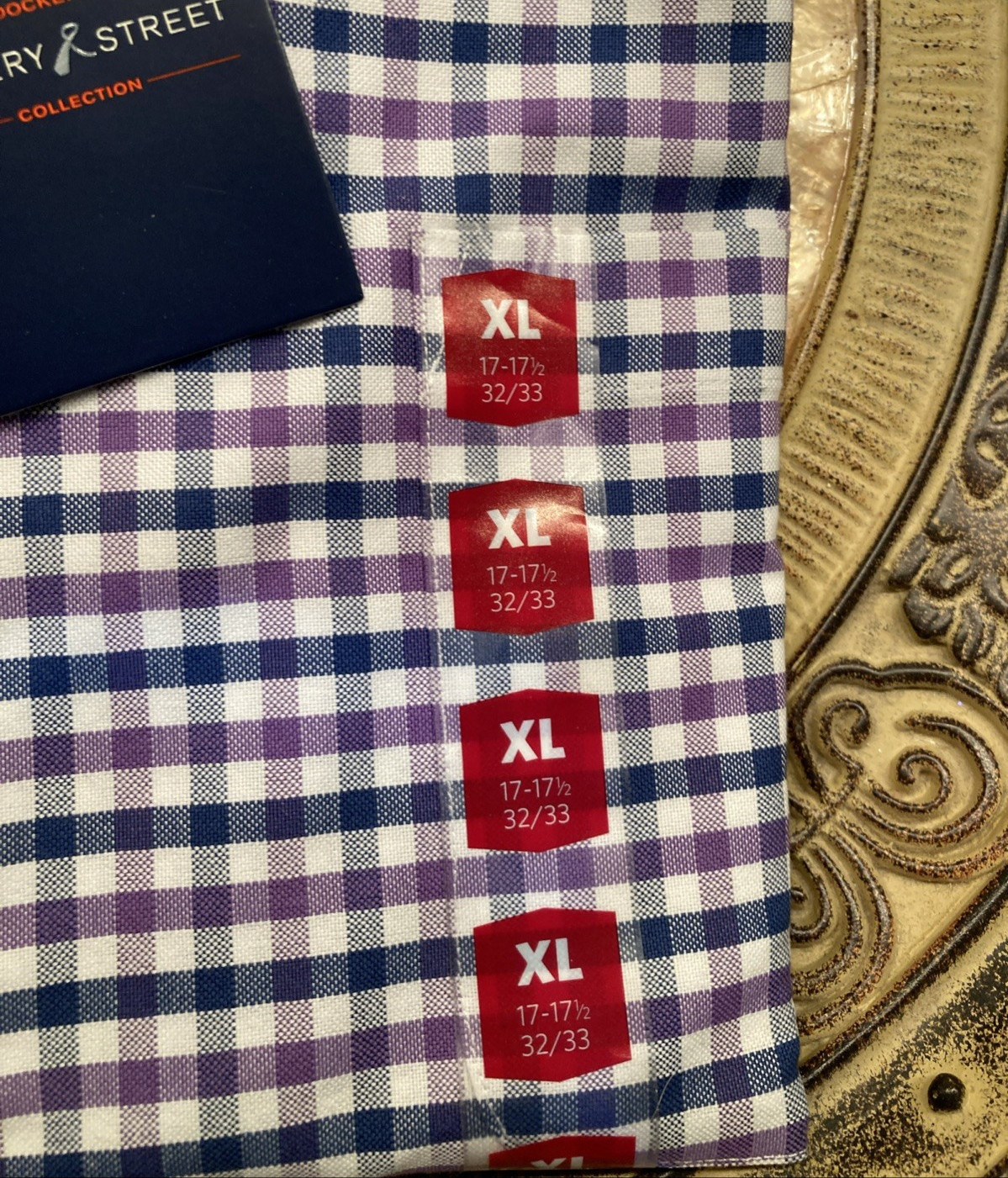 Dockers Battery Street Men’s 17-17.5 32/33 Blue Purple Check NWT gallery