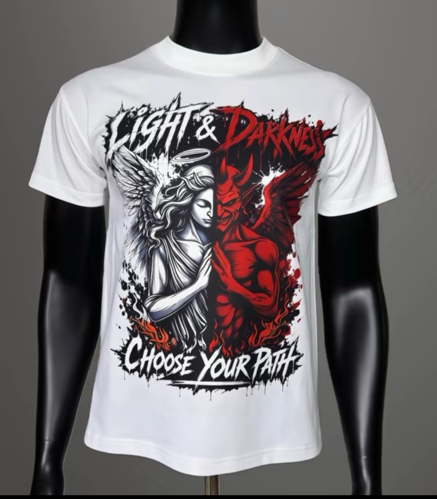 Light And Darkness Angel Demons Choose Your Path Graphic T-Shirt Mens Streetwear gallery